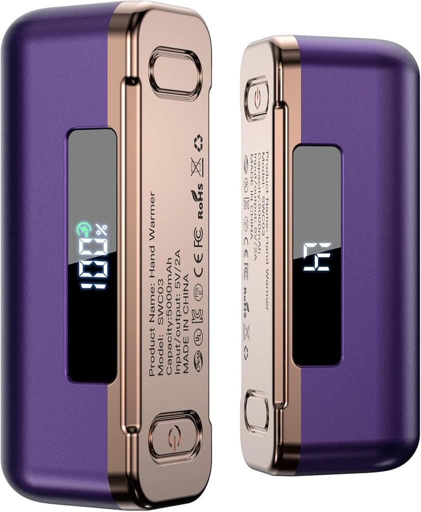 Rechargeable Hand Warmers 2 Pack, Magnetic Electric with LED, 4 Heat Levels up to 131°F, Portable Pocket Heater for Men & Women