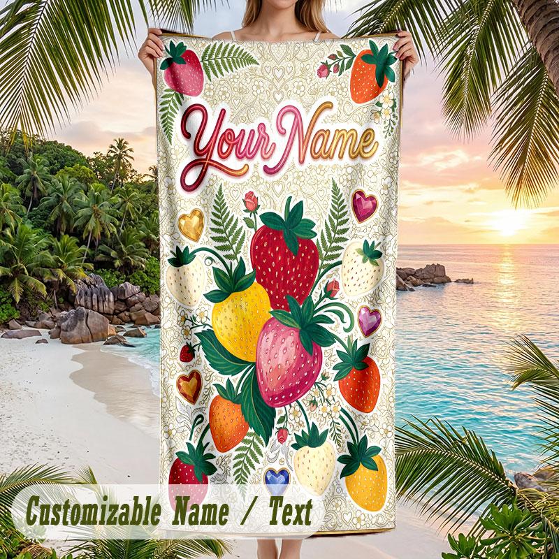 Fruitful Theme Quick Dry Beach Towel Custom Name Text Print Large Sand Resistant Towel Beach Vacation