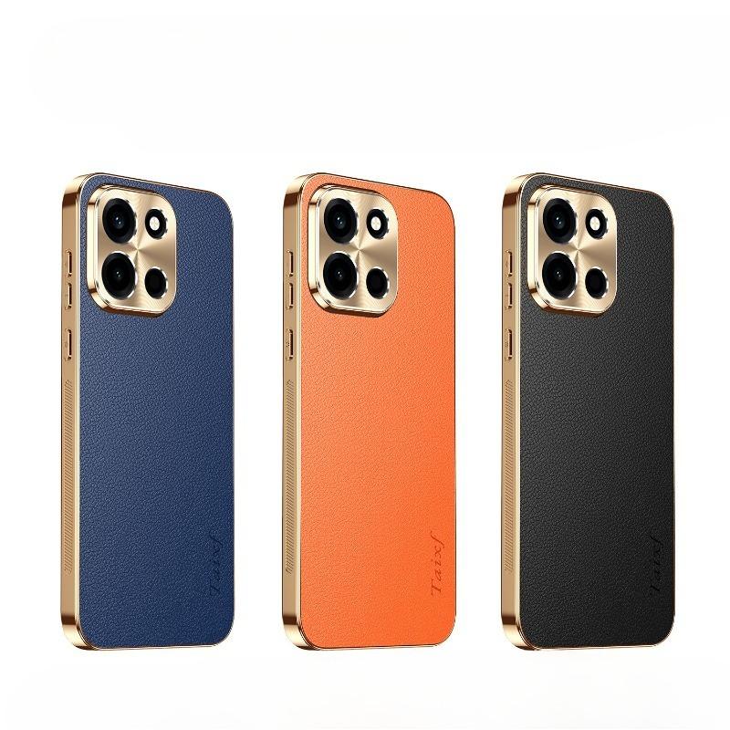 Чехол из ПУ кожи с гальваническим покрытием, противоударный, для OnePlus Turbo 6 6V, сплав, защита линз, текстура личи, ТПУ рамка, чехол для 1+ Turbo 6 V