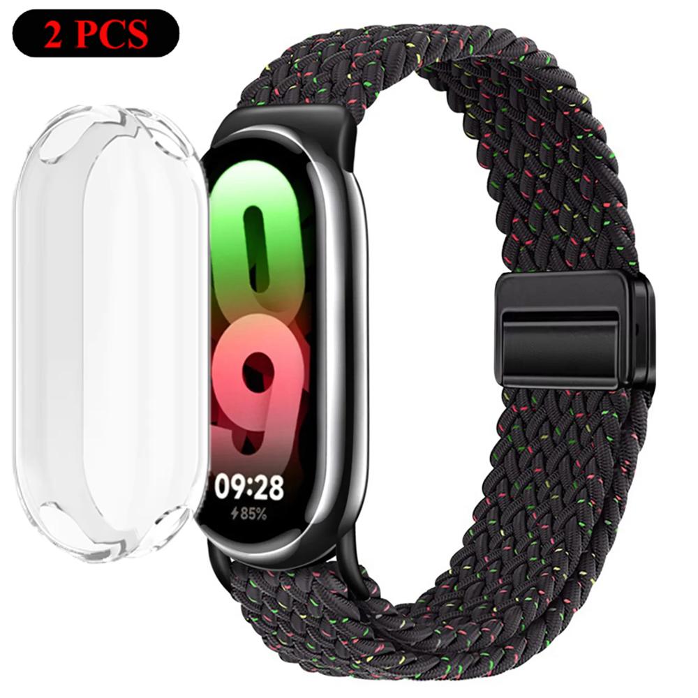 Чехол+Ремешок для Xiaomi Miband 10 9 8 Плетеный Нейлоновый Удобный Браслет Ремешок для Mi Band 10/9/8 NFC Miband 10/9 Керамический Ремень