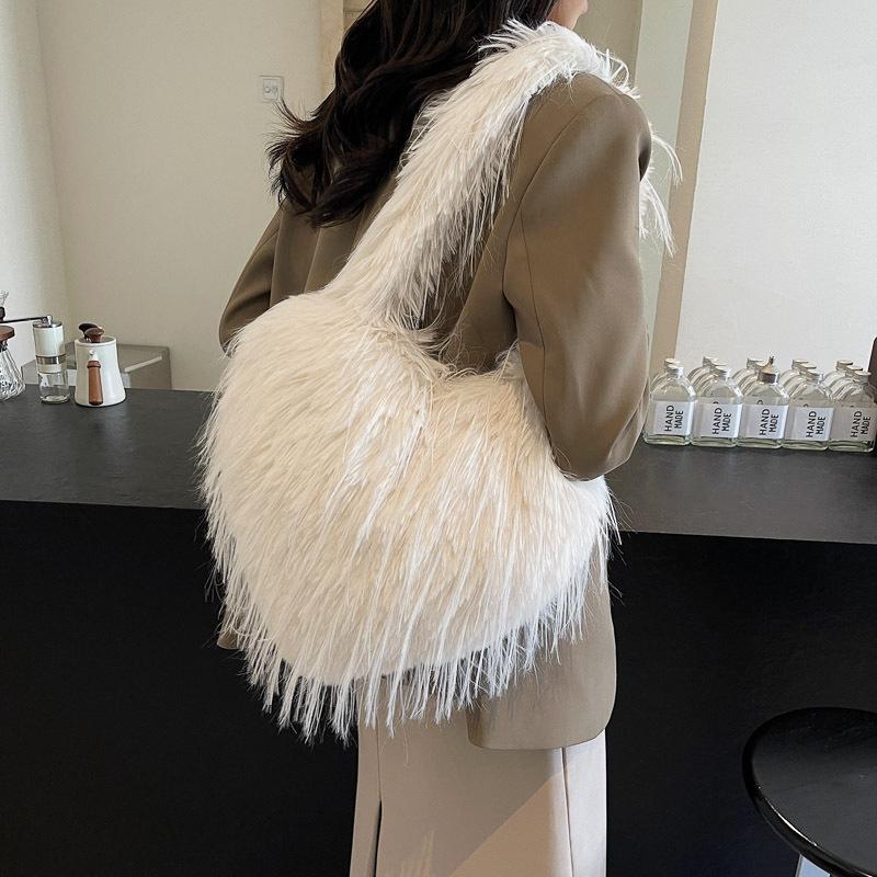 Осень и Зима Новая Повседневная Шерстяная Сумка Большая Вместимость Сумка-Тоут Модная Сумка на Одно Плечо Под Мышку Сумка Ручная Сумка Плюшевая Сумка