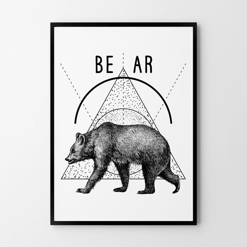 Плакат с геометрией медведя в стиле dotwork