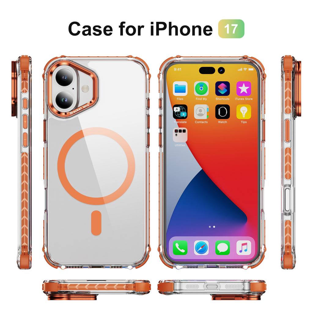 Прозрачный чехол для iPhone 17 с крышкой-подставкой для объектива, совместимый с MagSafe