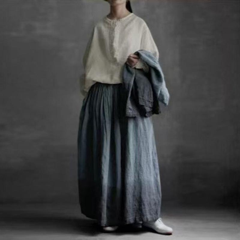 Johnature French Vintage Patchwork Ruffle Edge Round Neck Shirt For Women Casual Versatile Loose Vacation Blouses