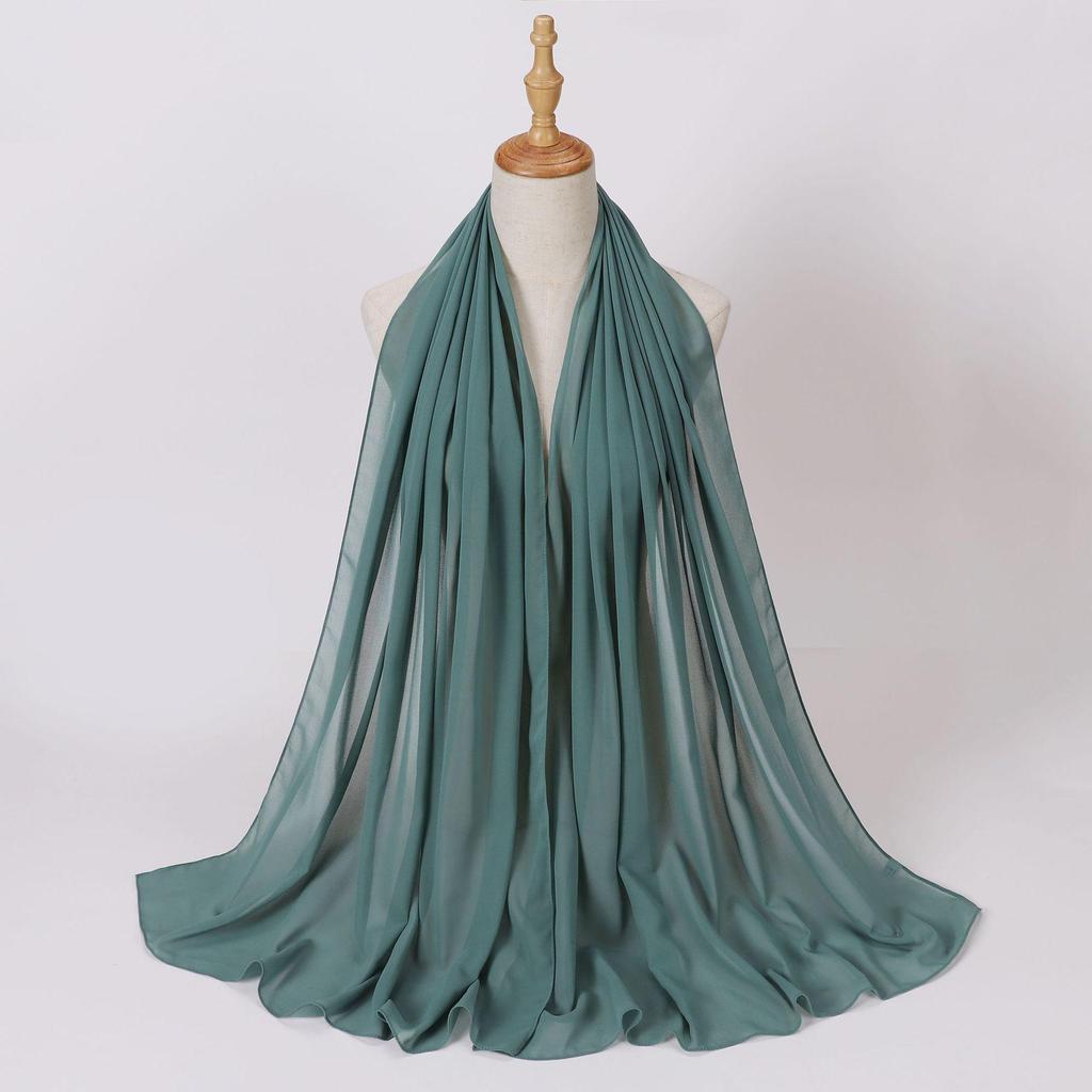 Этнический шифоновый хиджаб-шарф с жемчугом - Однотонный, Длинный стиль для Ближнего Востока и Африки