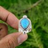 Natural Tibetan Turquoise Gemstone Promise Adjustable Ring 925 Sterling Silver