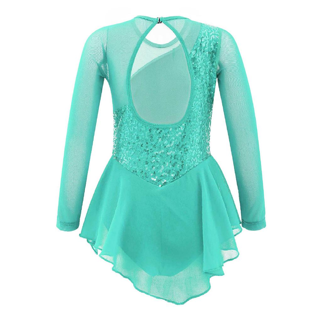 Детское платье для фигурного катания на коньках с длинными рукавами и блестками на спине, гимнастическое трико для балета и танцев