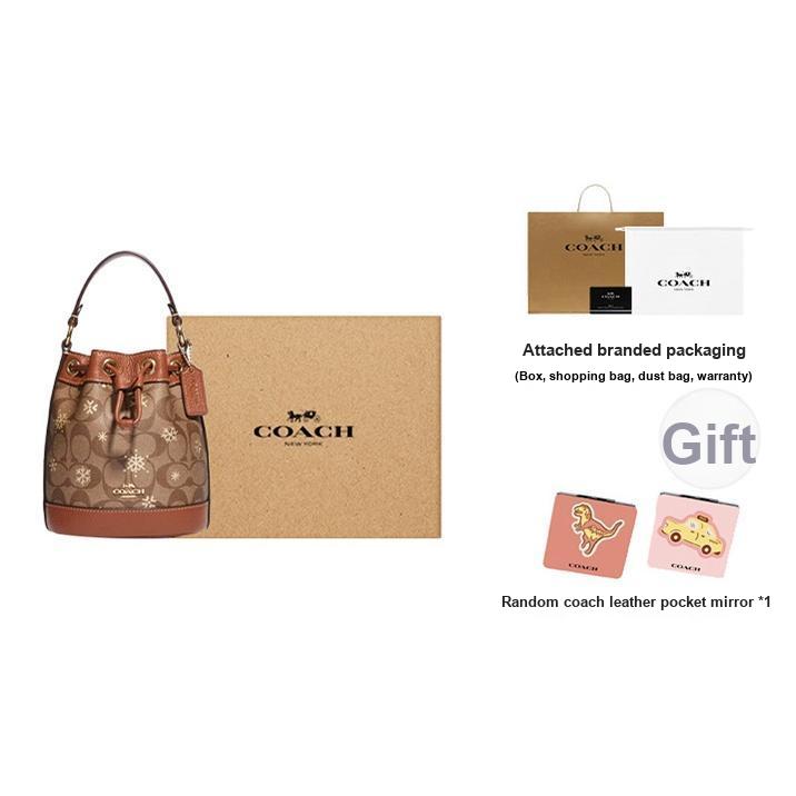 New COACH Dempsey With Cow Leather Bucket Bag, Handbag, Shoulder Bag, Crossbody Bag Mini Women's Brown CE587-IMV2X