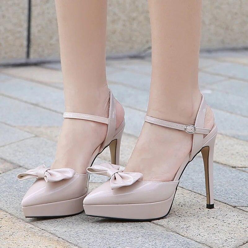 Женские туфли на шпильке, пикантные модные сандалии с острым носком и бантом, каблук 12 см, платформа 2,5 см WZ