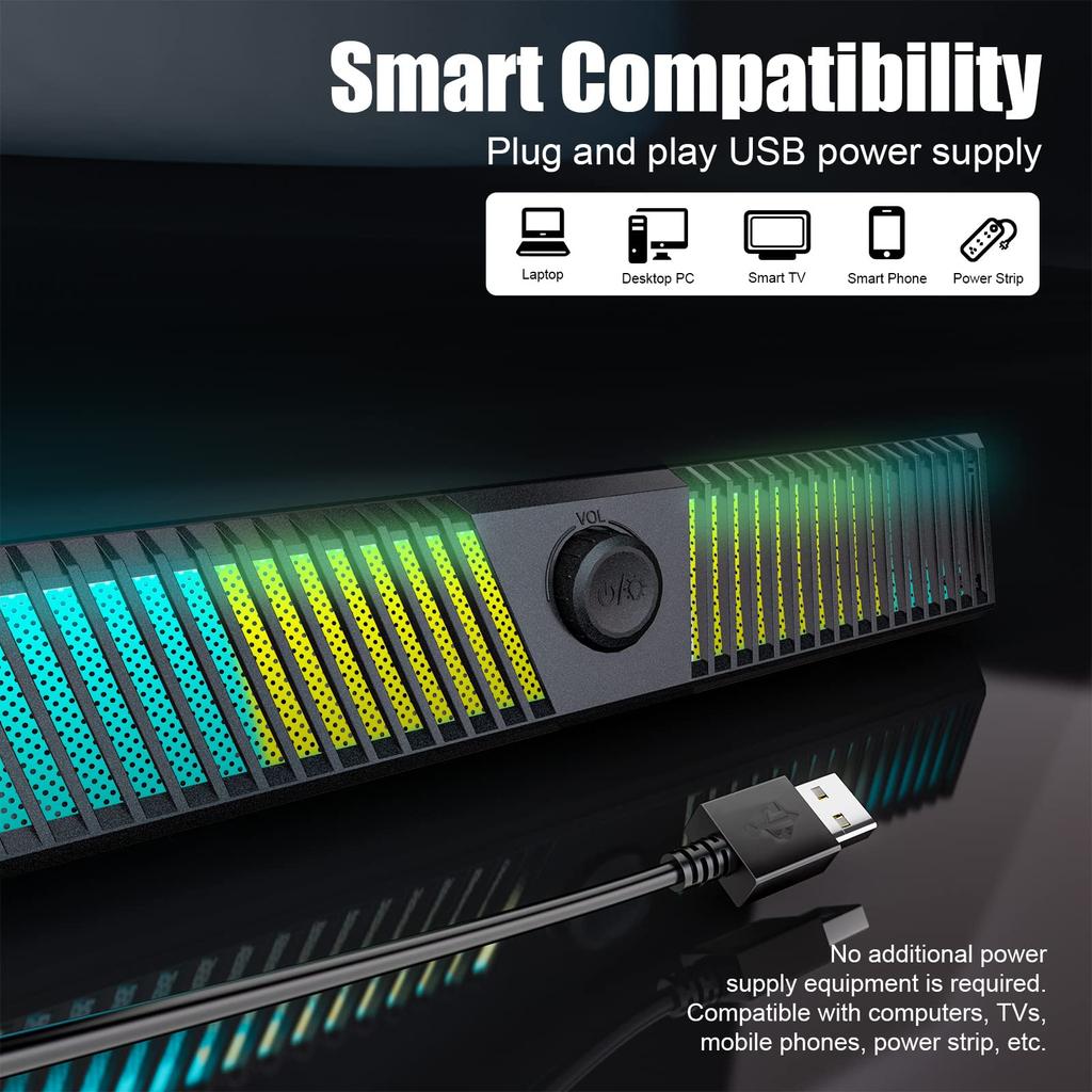 PC Smalody USB Powered Gaming Speaker with Wired RGB Light Channel Stereo Compatible with Game Speaker, 2.0 PCs, TVs, Smartphones, Consoles, Etc.