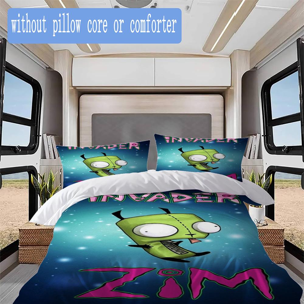 Invader Zim Pattern Bedding,Quilt Set Quilt Cover Pillowcase Home Birthday Gift (1*duvet cover+2*pillowcase,without core)ZSJT0917051