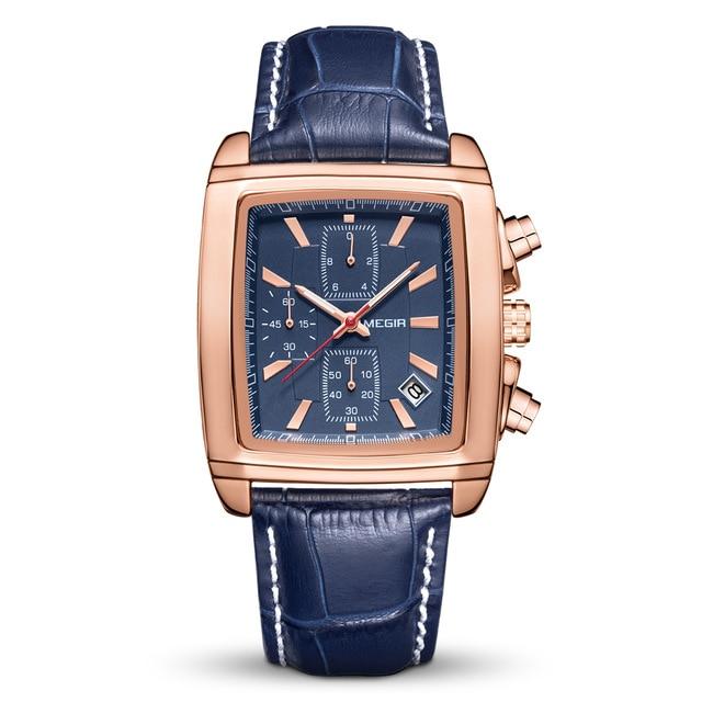 Мужские кварцевые часы MEGIR прямоугольной формы, на кожаном ремешке