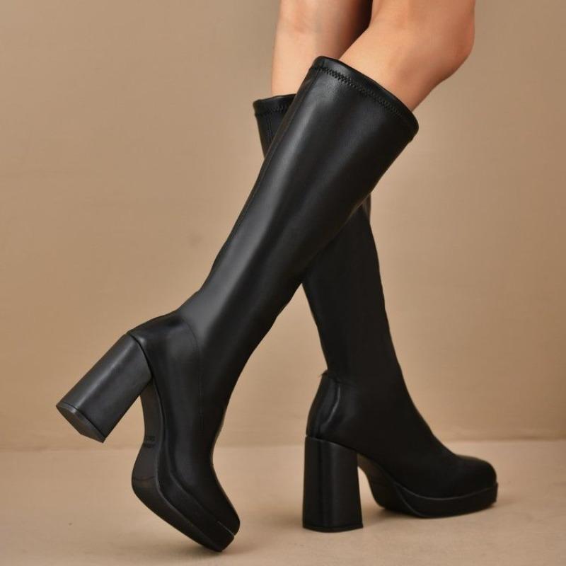 Модные высокие сапоги женские туфли на платформе и высоком каблуке элегантные зимние 2025 массивные сапоги до колена рыцарские сапоги сексуальные мотоциклетные туфли-лодочки Mujer Botas