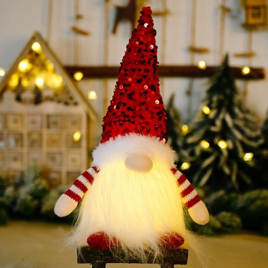 LED Light Up Christmas Gnomes Soft Plush Warm Lighted Dwarf Doll Ornaments with Glitter Sequins Hat for Home Table Decor