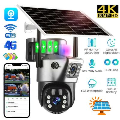 Солнечная камера наружная 4G Wifi 4K 8MP 360 беспроводная двойной экран видеонаблюдения ночное видение водонепроницаемая защита видеонаблюдения IP камеры