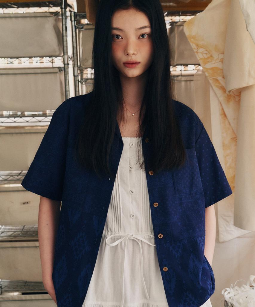 FRITUR Pattern Patchwork Shirt Navy_F252St06