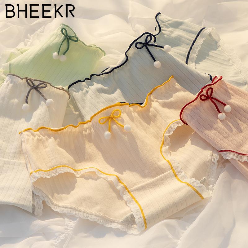 5pcs/set Hairball Bow Simple Girl Cotton Crotch Panties Female Mid-waist Sweet Student Briefs