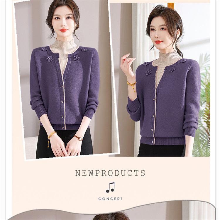 Stylish Faux Two-Piece Velvet Sweater for Middle-Aged & Elderly Women - Warm Knit Base Layer