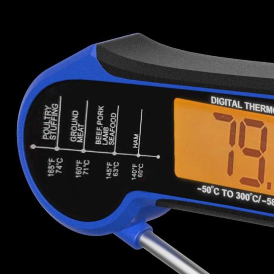 Пищевой термометр Длинный складной зонд с подсветкой Точные показания Чувствительный для жарки во фритюре Водонепроницаемый цифровой термометр для приготовления пищи для домашнего использования