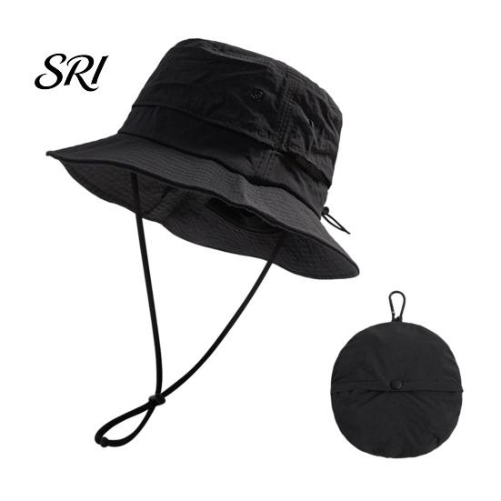 Camping Bucket Hat Foldable Quick-Dry Breathable Mesh Fisherman with Wide Brim Adjustable Windproof Rope Sun Protection Summer