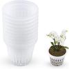 3 Inch Orchid Pot,10 Pcs Net Cup Pots with Holes and Saucers,White Net Pot Mesh Pot Net Cup Basket Hydroponic,Breathable Slotted Plastic Orchid