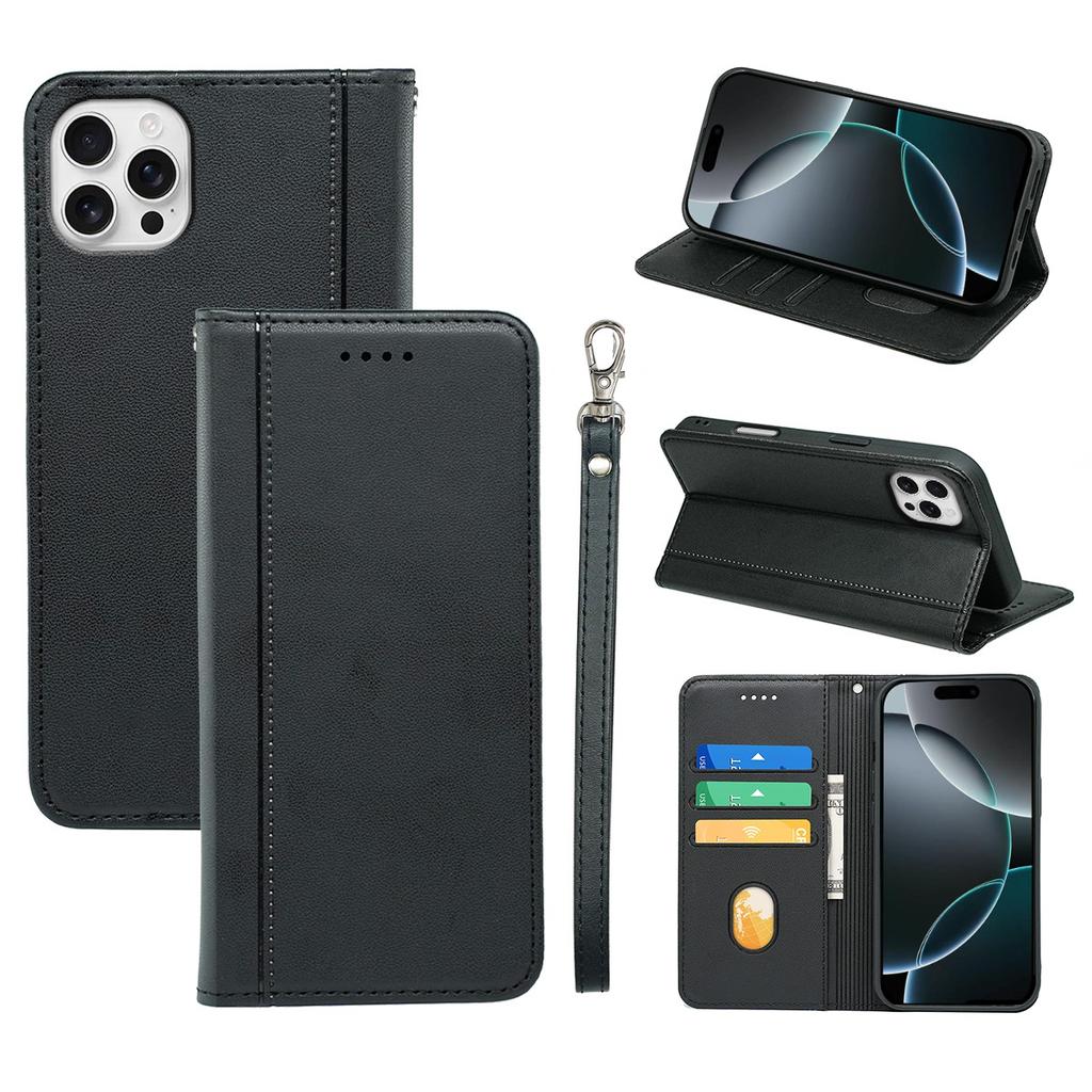 HX01 For iPhone 16 Pro Max Wallet Case Magnetic Closing PU Leather Phone Cover