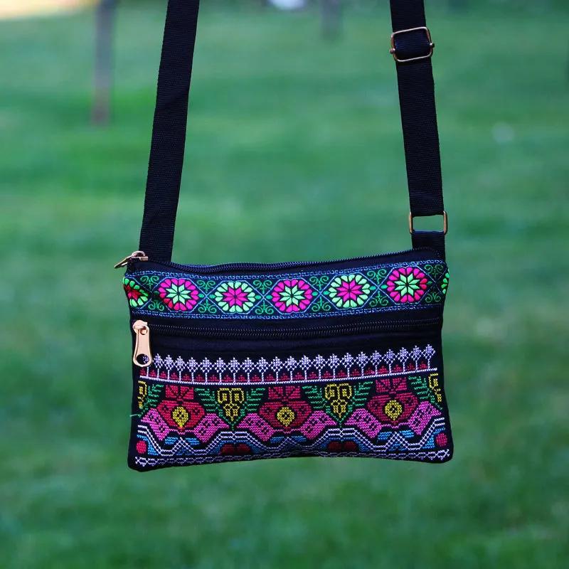 WTEMPO Ethnic Style Versatile Double Zipper Crossbody Bags Women Casual Shopping Single Shoulder Bags