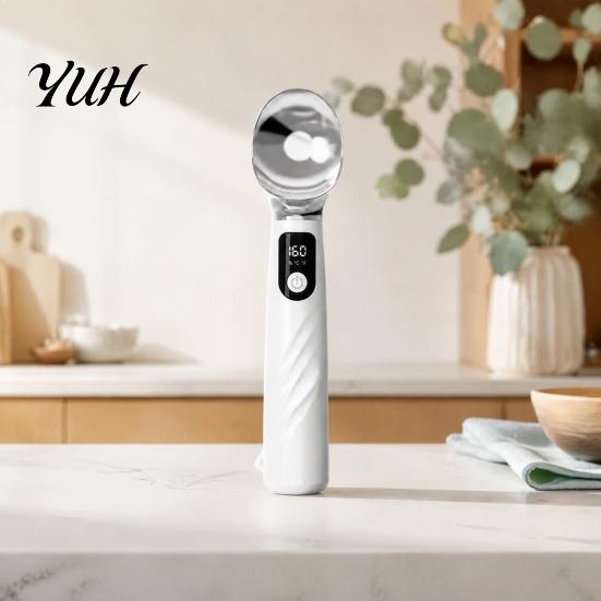 Convenient Kitchen Tool for Elderly Heated Ice Cream Scoop with LED Display, Rechargeable Self-Warming Spoon Electric Gadget Home Dessert Hard Gelato,