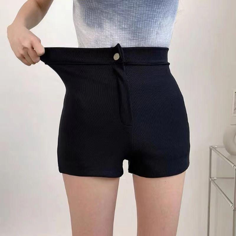Летние тонкие шорты с высокой талией, женские корейские плотные эластичные сумки, повседневная верхняя одежда с тремя точками, шорты, женская одежда