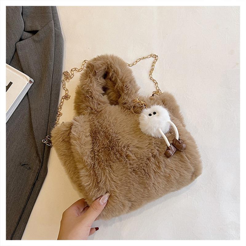 Winter New Chain Wool Bag Large Capacity Shoulder Messenger Bag for Women Portable Fur Bag