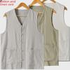 Men's Summer Cotton-Linen Chinese-Style Tang Suit Vest - Lightweight for Middle-Aged & Elderly, Large Sizes Available