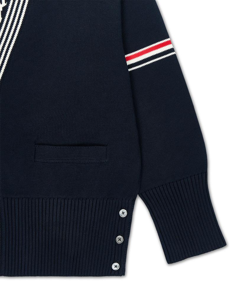 Thom Browne Cotton Rwb Striped Lobster Jersey Stitch V-Neck Cardigan - Navy / Mkc645Ay3043415