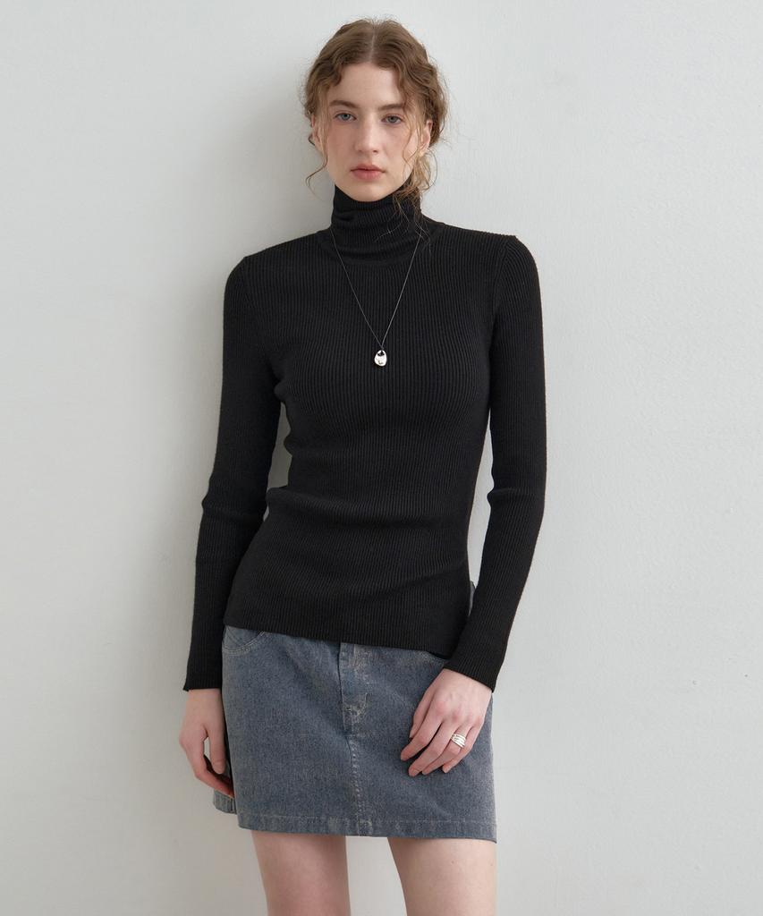 MONGDOL Turtleneck Slit Ribbed Knit Mdkt061_5 Colors