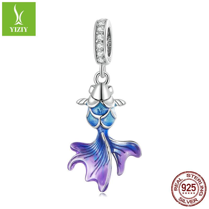 Blue Koi Diy Pendant, Guochao Style Smart S925 Sterling Silver Beaded Accessories Bsc684