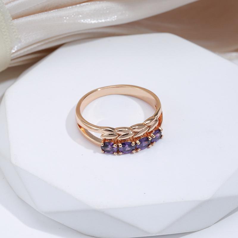 Роскошные кольца Kinel со сверкающим фиолетовым цирконом для женщин, модные ювелирные украшения цвета розового золота