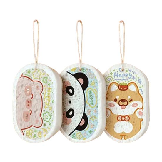 1/3 шт. Утолщенная губка из древесной целлюлозы с мультяшным рисунком, безопасная для детей, для мытья посуды, впитывающая масло, неабразивная губка для мытья кастрюль