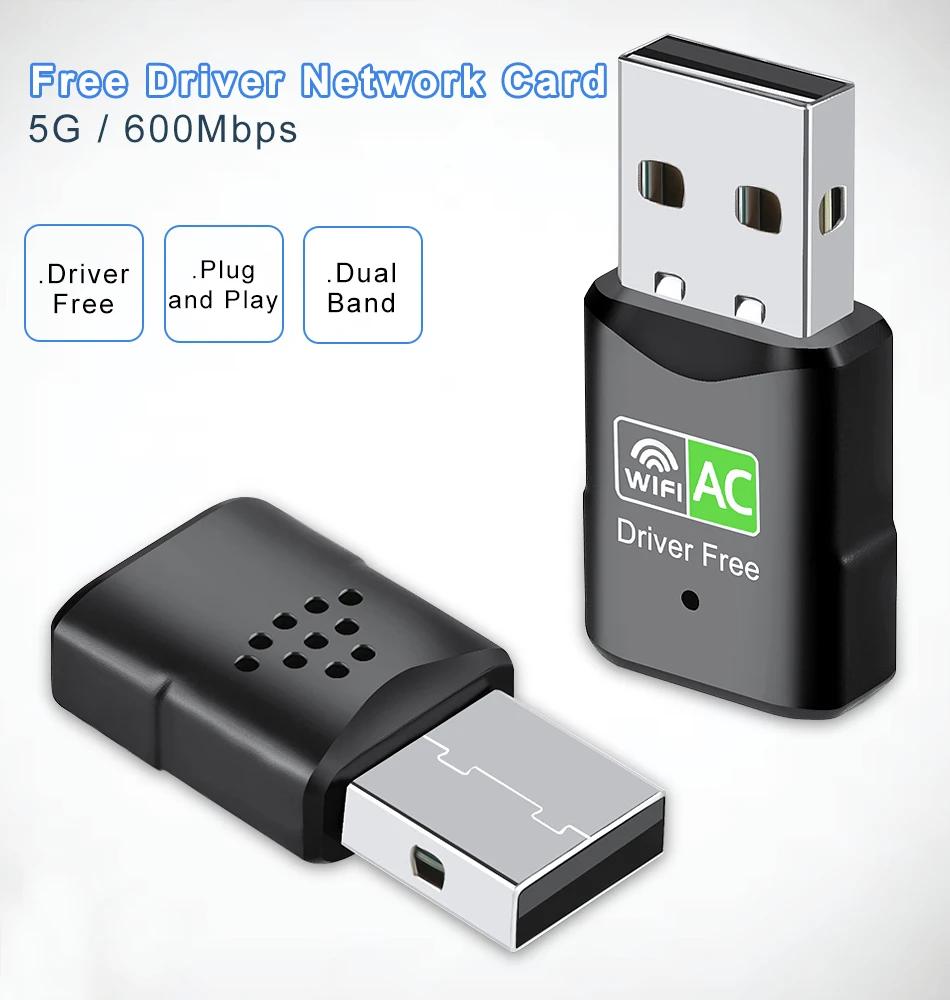 600Mbps USB WiFi Adapter Dual Band 2.4G 5Ghz 802.11AC Wireless Network Card Free Driver USB WI FI Dongle Antenna Wifi Receiver For PC Computer Laptop