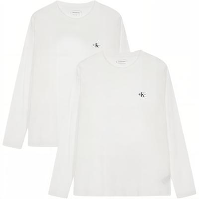 Calvin Klein Джинсовая футболка с надписью, удобная, повседневная, свободного кроя, с круглым вырезом, с длинным рукавом, 2 штуки, унисекс, топы, ярко-белый J400464-YAF