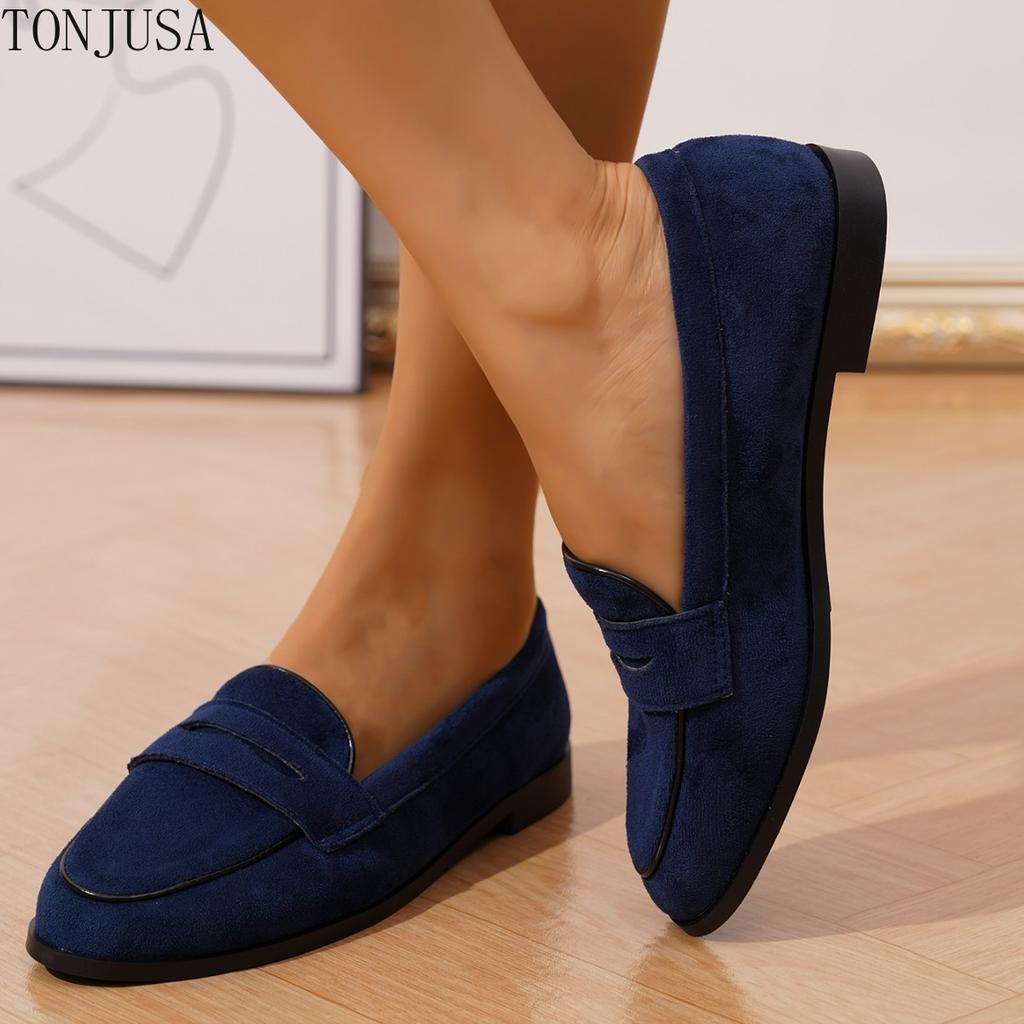 Large Size Retro Loafers Handmade Casual Women's Shoes Cowhide Suede One-pedal Women's Leather Shoes