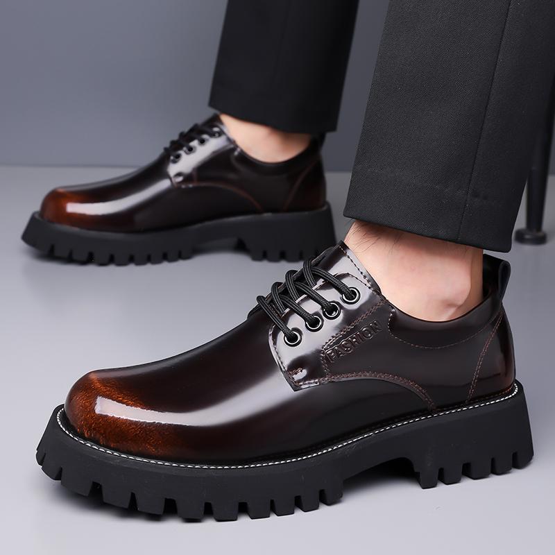 Повседневная деловая мужская кожаная обувь Минималистичные и модные стили дизайна Уличная обувь для улицы Взрослая обувь на толстой подошве Классическая черная обувь