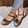Женские плетеные сандалии на плоской подошве с открытым носком, нескользящие римские пляжные туфли, удобные модные повседневные сандалии на лето