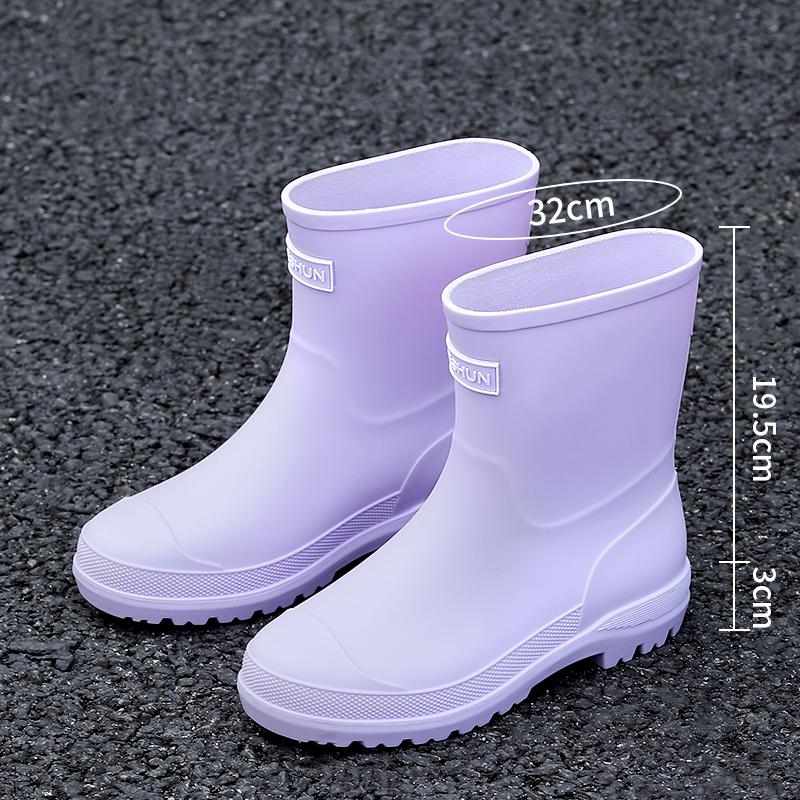 Женские новые модные резиновые сапоги до середины голени, водонепроницаемые нескользящие резиновые туфли с ПВХ-стелькой, круглый носок для кемпинга и пешего туризма на открытом воздухе