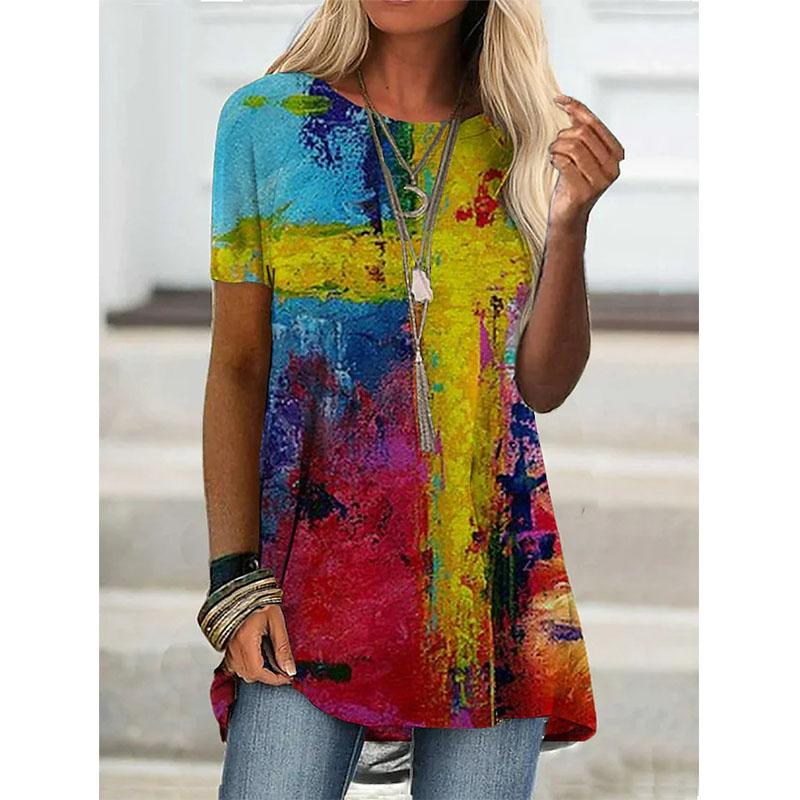 Летняя футболка с принтом Cross Tie Dye 3D, женская мода, уличная одежда, футболки с коротким рукавом, топы Y2K, женская туника, футболка, свободная одежда
