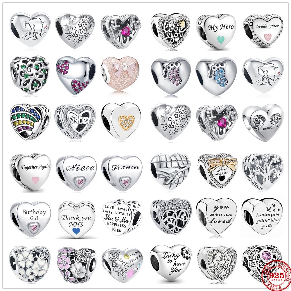 New 925 Silver Heart Shape Love Family Flower Rainbow Diy Fine Beads Fit Original Pendant Charms Silver 925 Bracelet Jewelry