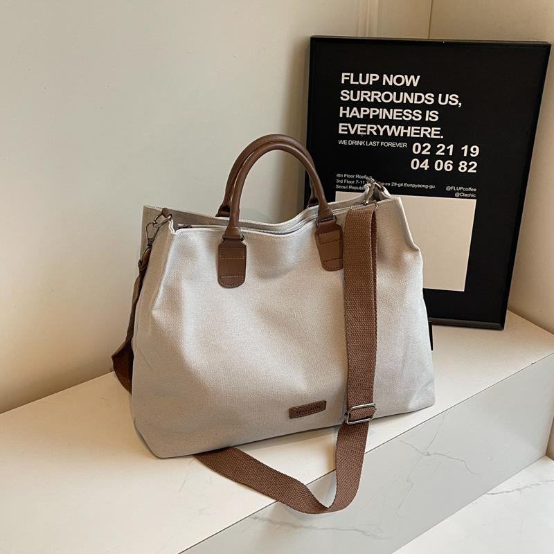 Women's Large Capacity Canvas Shoulder Bag Crossbody Pendulum Bags Basic Style Stitching Line