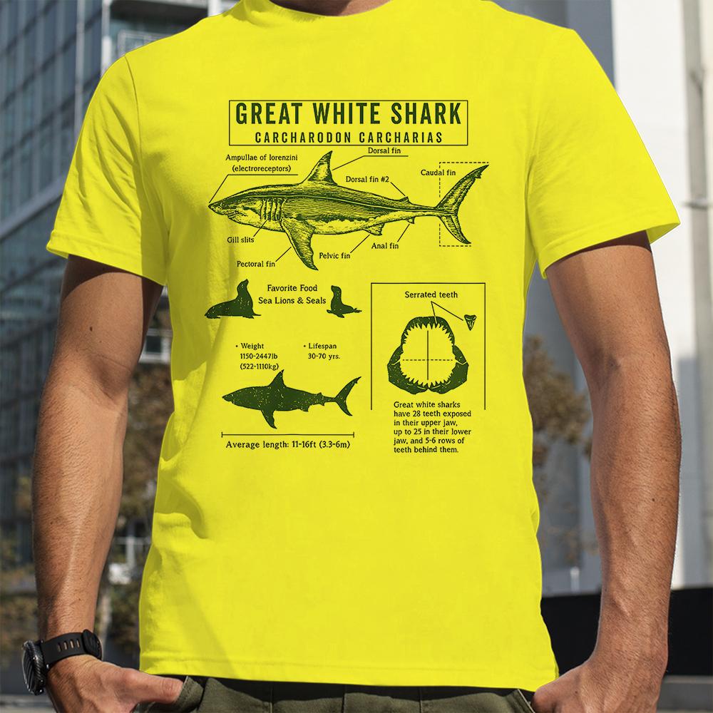 Great White Shark Anatomy Shark Lovers T-Shirt Summer Men Street Hip Hop Punk Style Boy Loose Oversized Casual Fashion Tees
