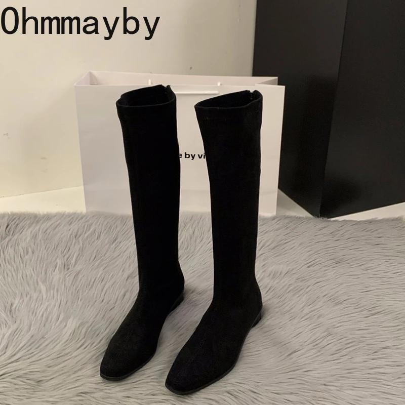 Дизайнерские винтажные женские сапоги до колена, модные туфли на низком каблуке, лаконичные, тонкие, длинные, Botas De Mujer