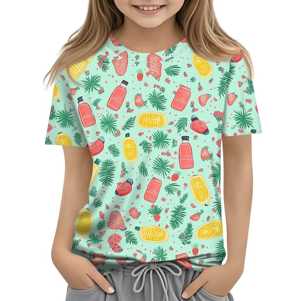 Детская модная повседневная футболка с коротким рукавом и круглым вырезом с растительным принтом