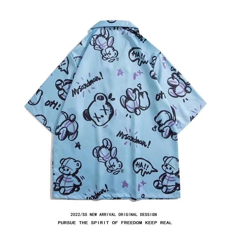 Мужская рубашка в стиле ретро, ​​мужской летний наряд, студенческий свободный крой, нишевый дизайн, повседневный мужской топ, верхняя одежда, пляжный топ