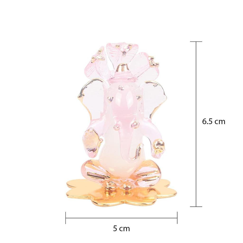 God Ganesh Sitting On Petal Statue (Murti) Idol Showpiece Handmade of Crystal Glass by for Worship, Decoration, Car Dashboard, Gift